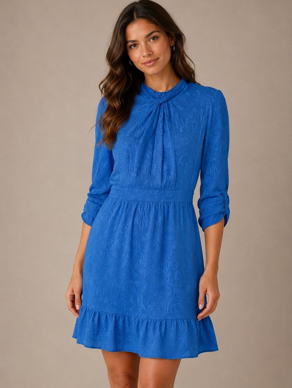 🌻280.Nannette Lepore Royal Textured Ruffle Hem Dress